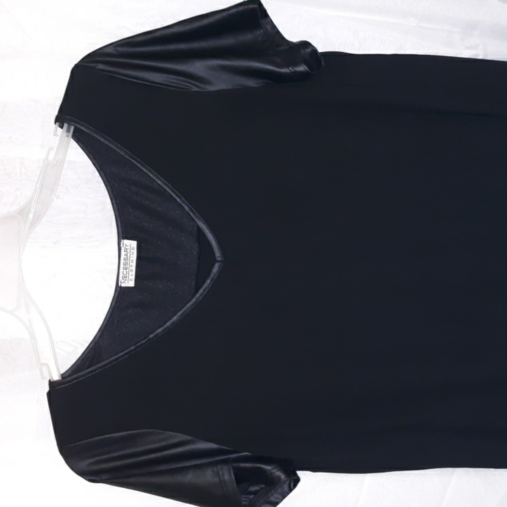 Black top with Leather-like sleeves and collar